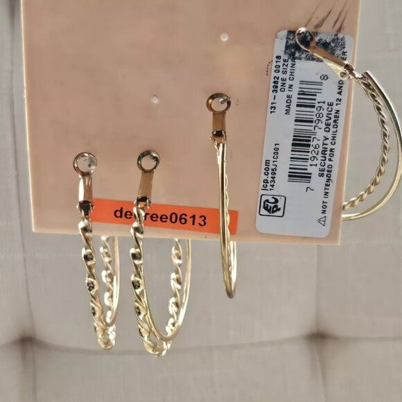 Decree Women Earrings Gold Tone Set of 2 Round Hoop Earrings Ear Jewelry New - Picture 6 of 12